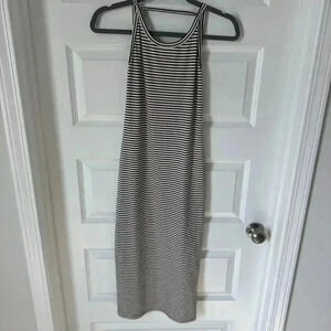 NWT GB Black Bodycon Midi Dress, Backless, Black White Striped, Sz S, Juniors